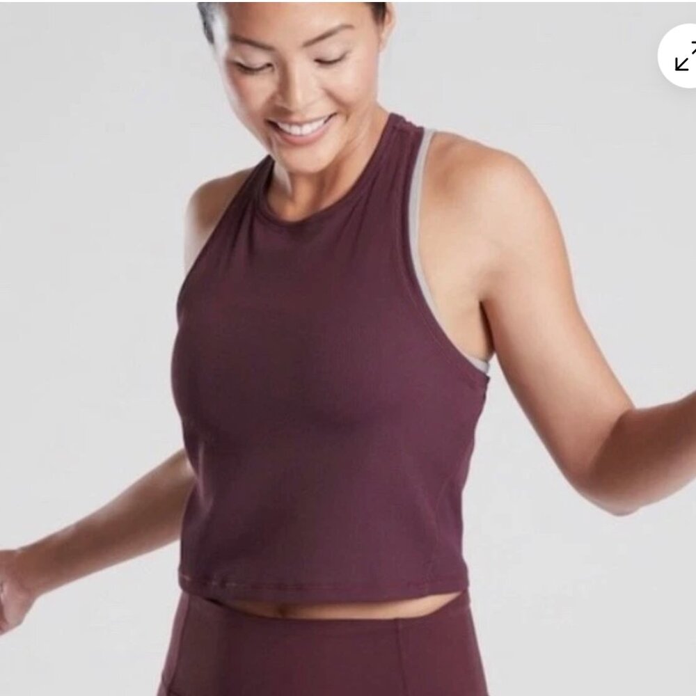Athleta Shanti Ribbed Cropped Tank Top Rib Racerback Crop Small Spiced Cabernet